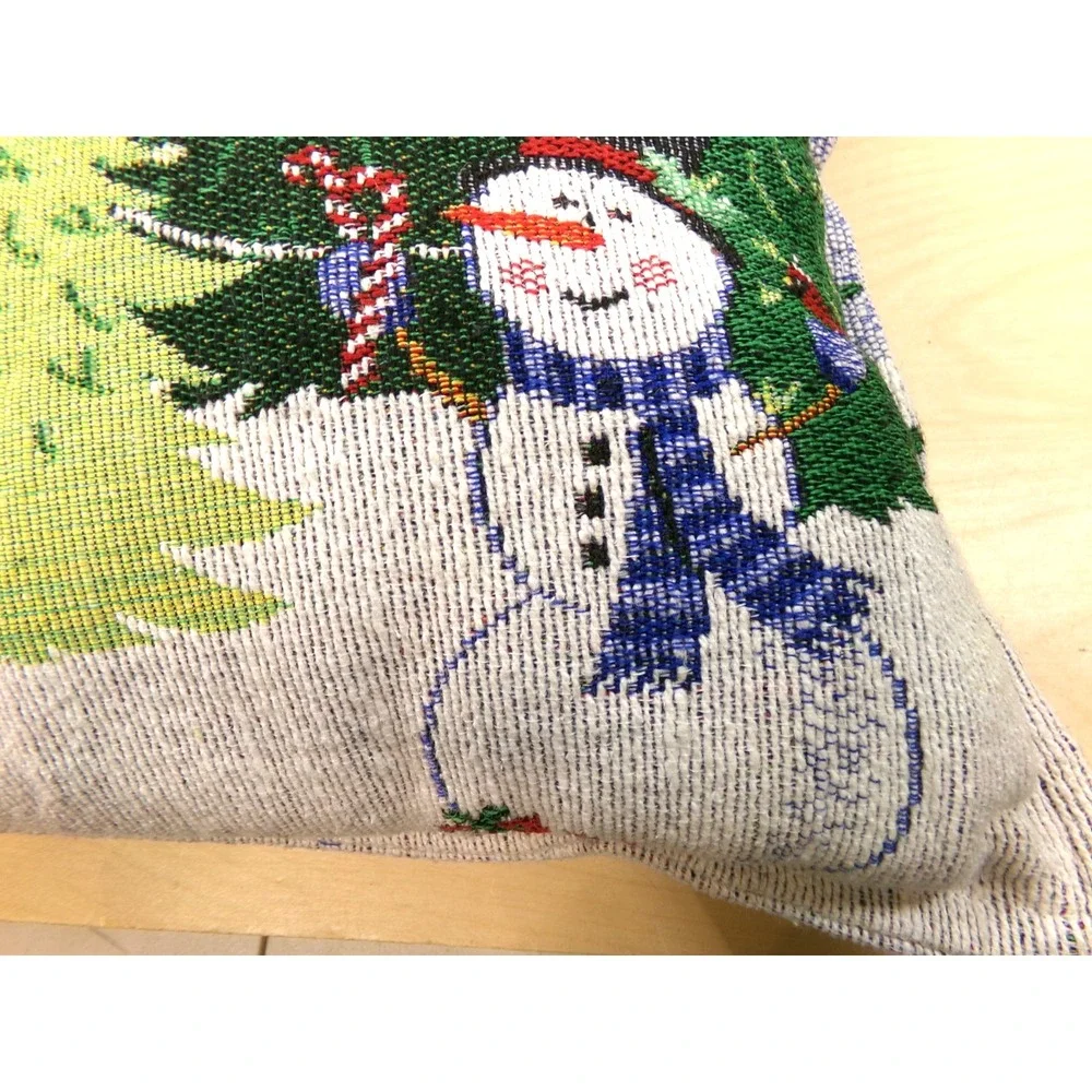 Christmas Holiday Tapestry Pillows 12 x 18 Snowman Pick Up Truck Christmas Trees